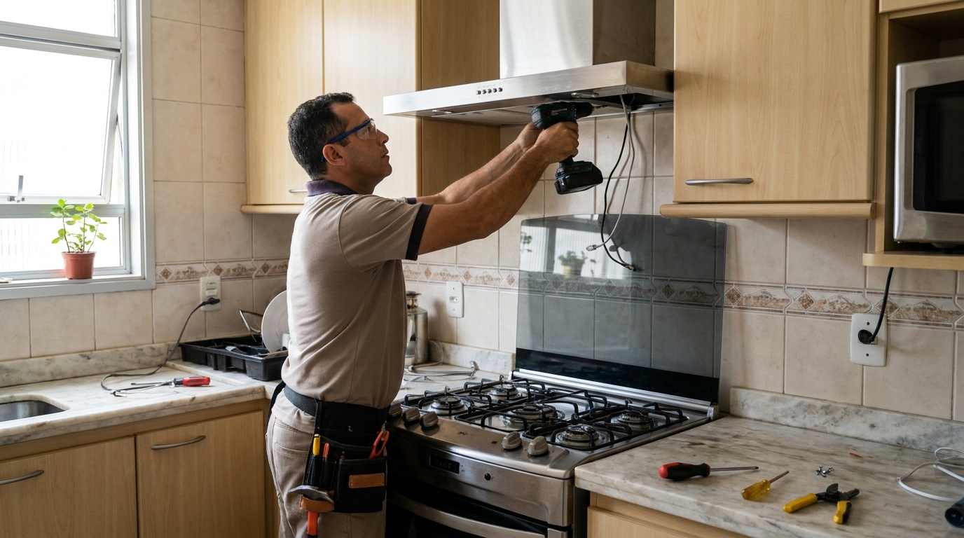 Eletricista instalando coifa em Juiz de Fora‑MG