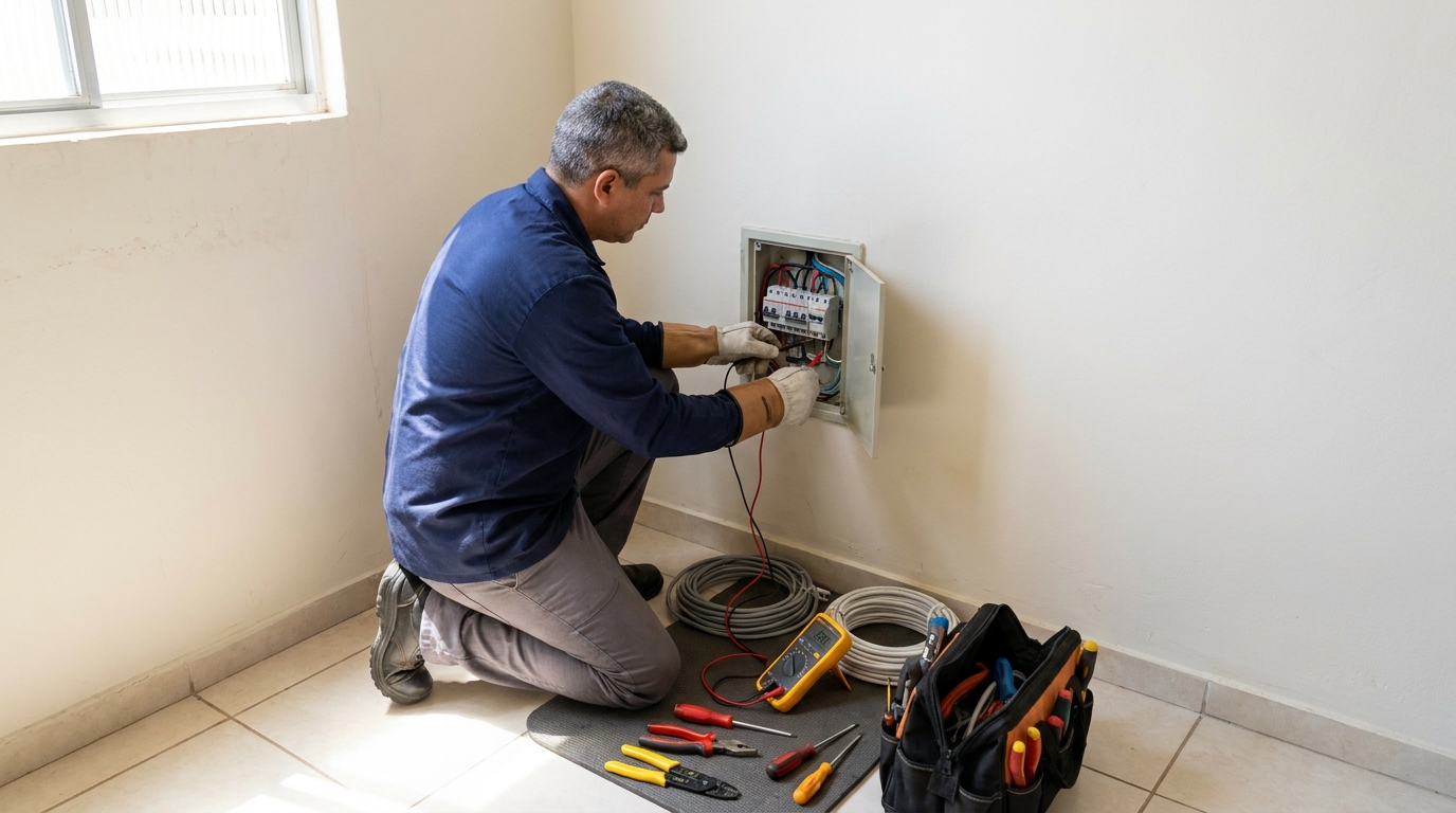 Eletricista realizando manutencao em Juiz de Fora‑MG